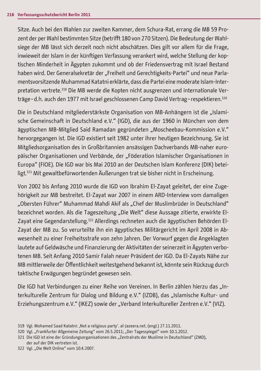 Seite 215 des Verfassungsschutzbericht 2011 Berlin