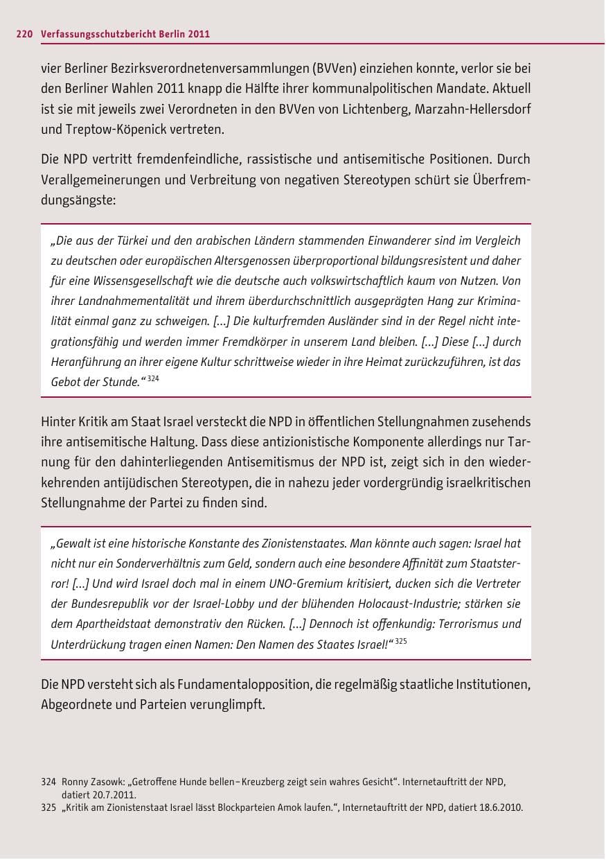 Seite 219 des Verfassungsschutzbericht 2011 Berlin
