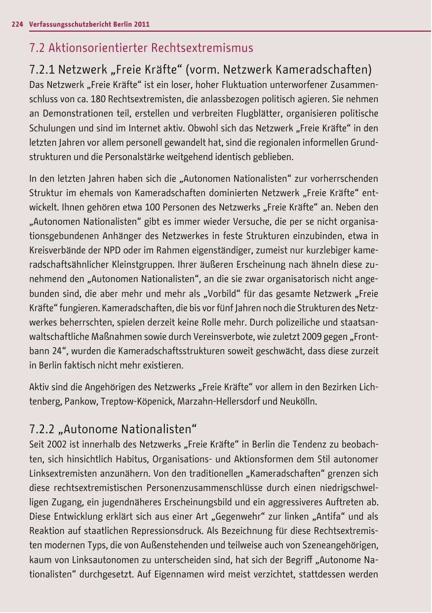 Seite 223 des Verfassungsschutzbericht 2011 Berlin
