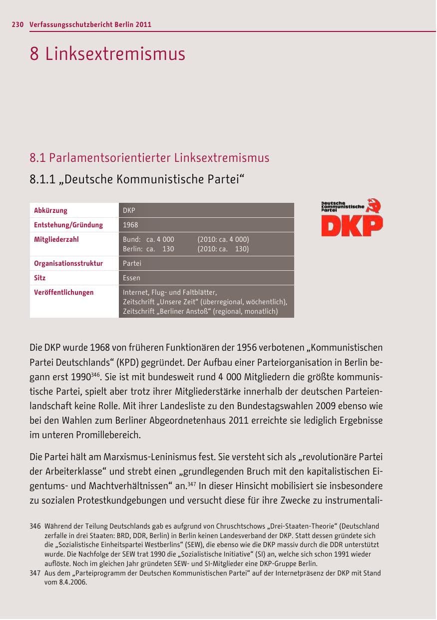 Seite 229 des Verfassungsschutzbericht 2011 Berlin