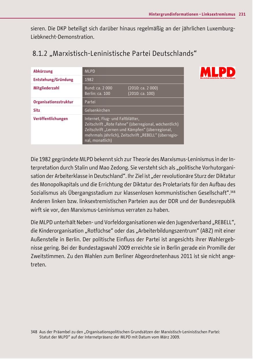 Seite 230 des Verfassungsschutzbericht 2011 Berlin