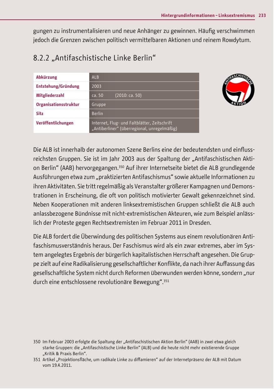 Seite 232 des Verfassungsschutzbericht 2011 Berlin