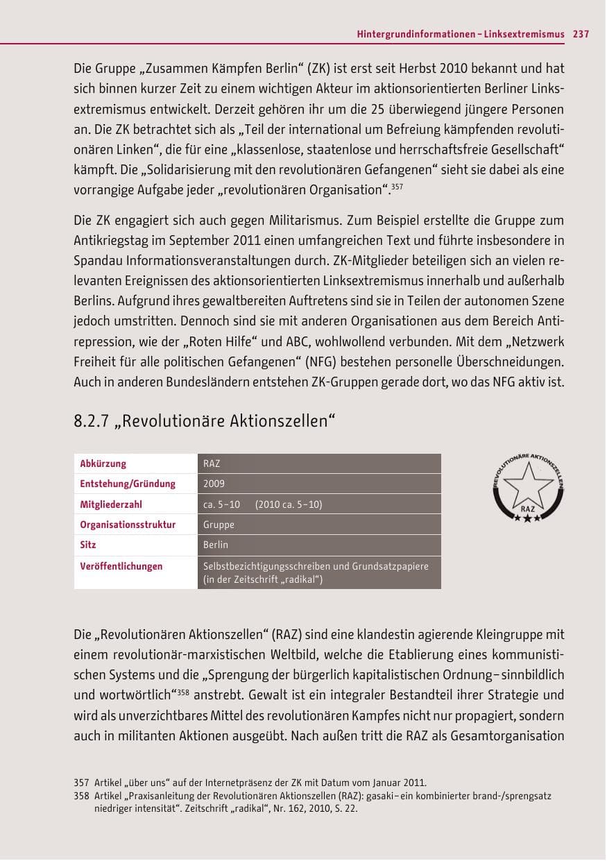 Seite 236 des Verfassungsschutzbericht 2011 Berlin