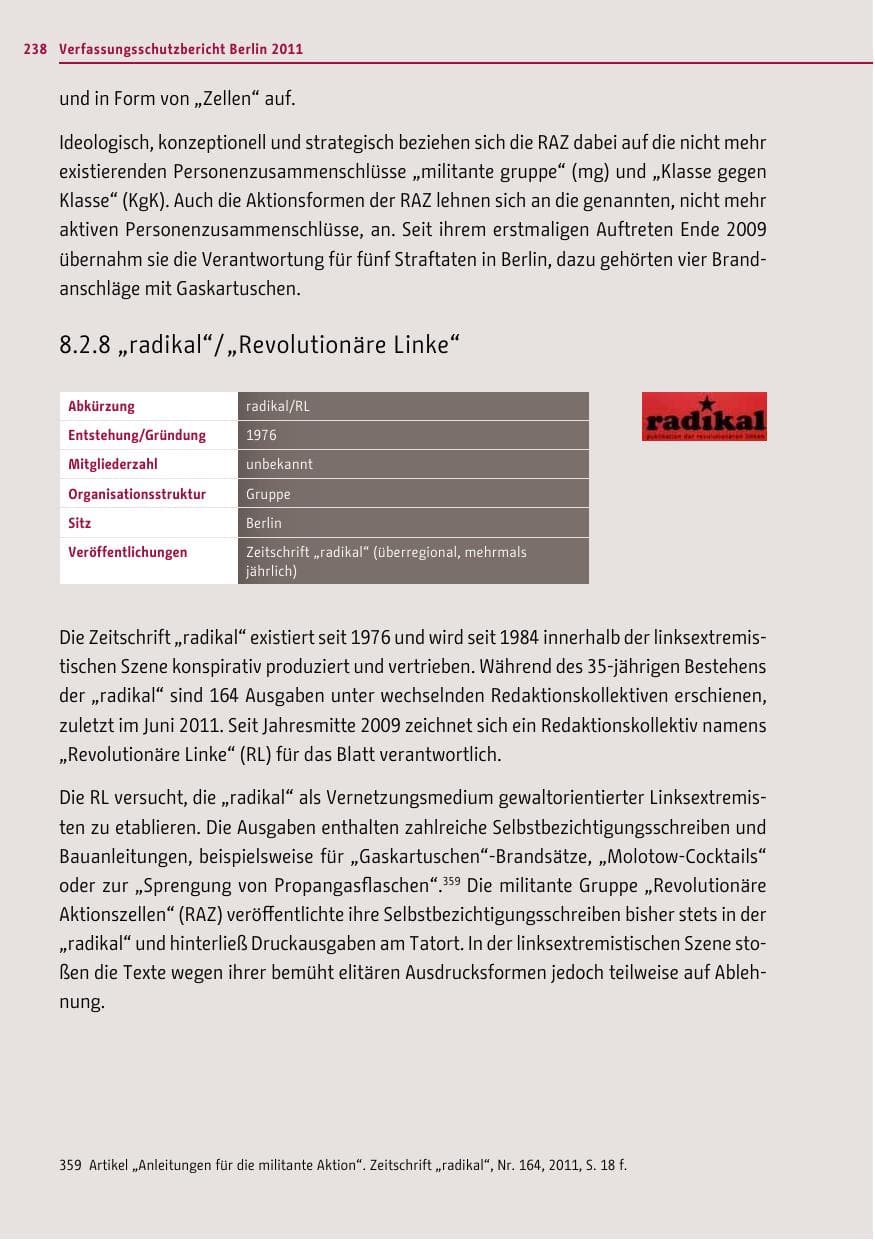Seite 237 des Verfassungsschutzbericht 2011 Berlin