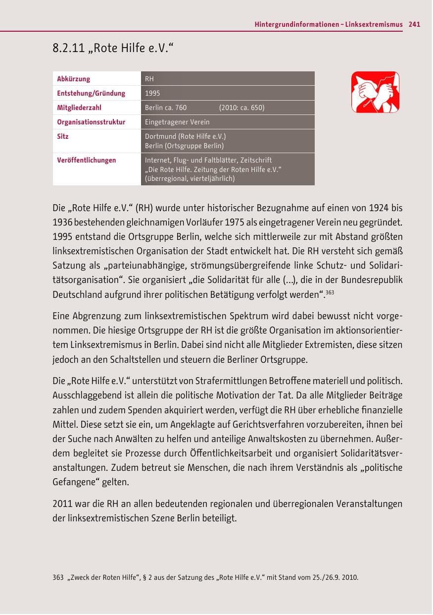 Seite 240 des Verfassungsschutzbericht 2011 Berlin