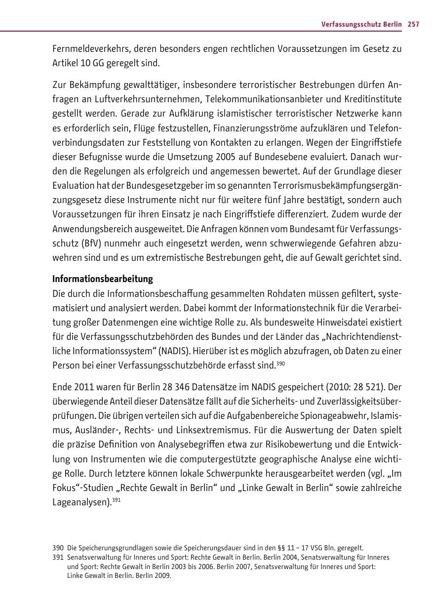 Seite 256 des Verfassungsschutzbericht 2011 Berlin