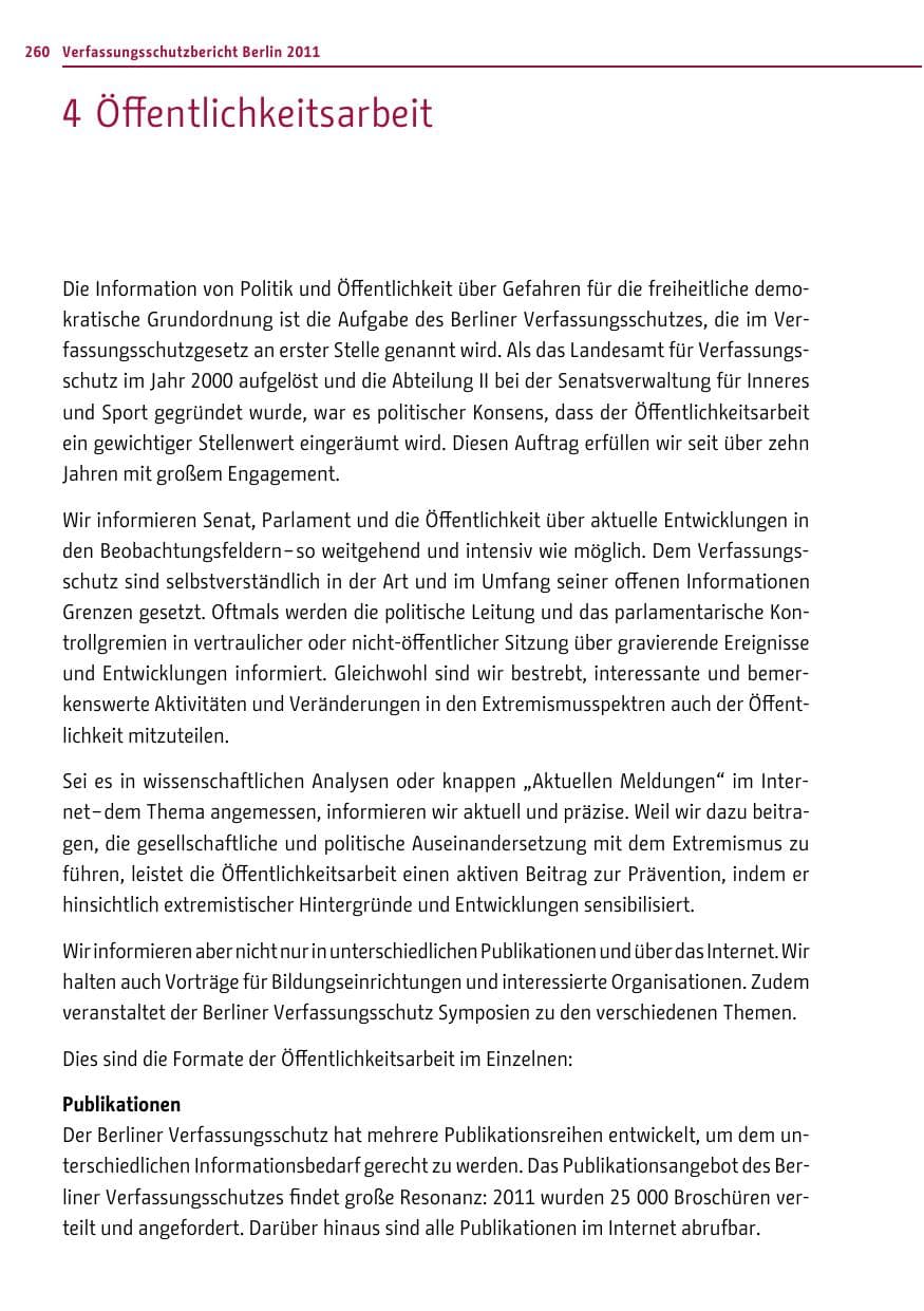 Seite 259 des Verfassungsschutzbericht 2011 Berlin