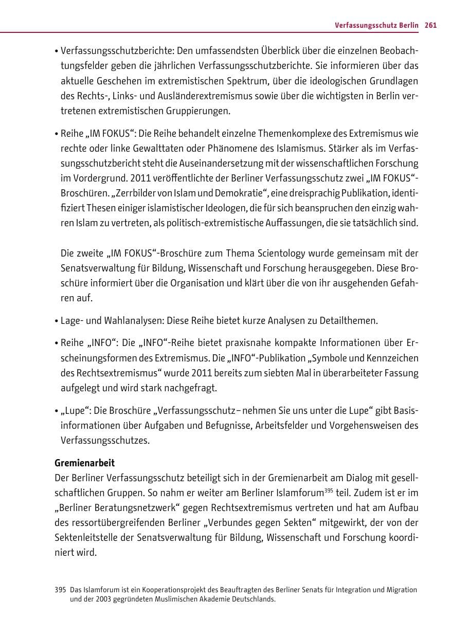 Seite 260 des Verfassungsschutzbericht 2011 Berlin
