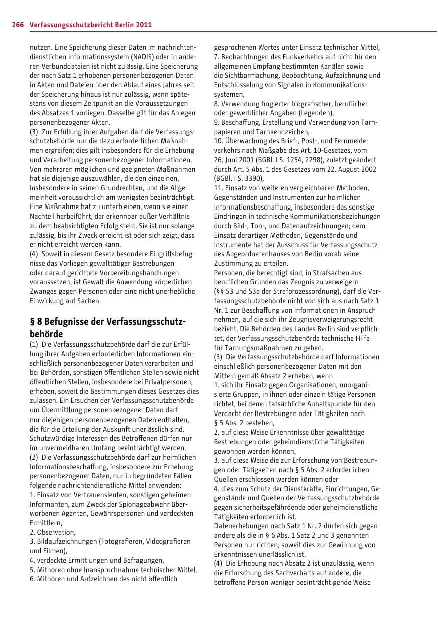 Seite 265 des Verfassungsschutzbericht 2011 Berlin