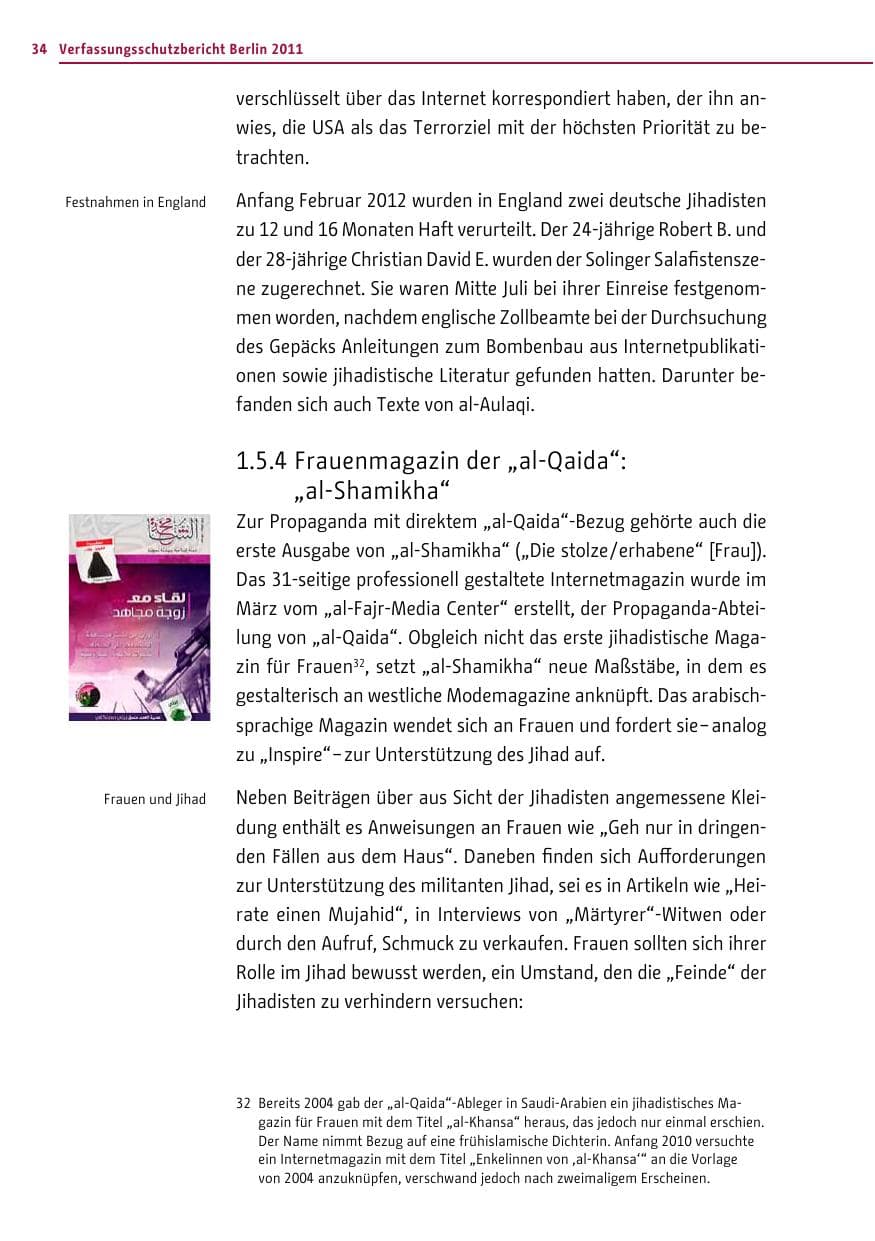 Seite 33 des Verfassungsschutzbericht 2011 Berlin