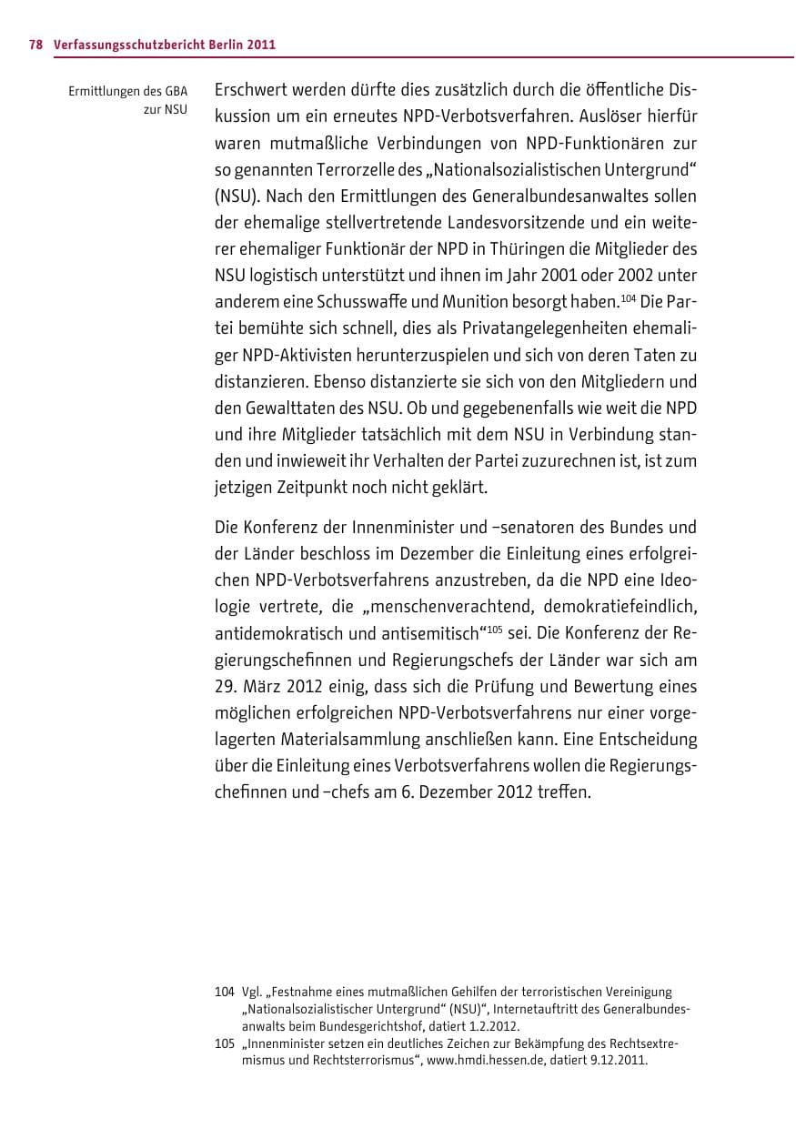 Seite 77 des Verfassungsschutzbericht 2011 Berlin