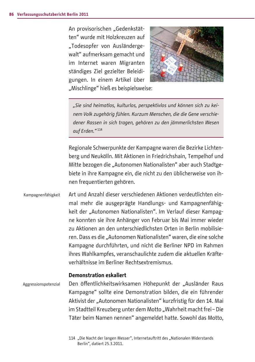 Seite 85 des Verfassungsschutzbericht 2011 Berlin