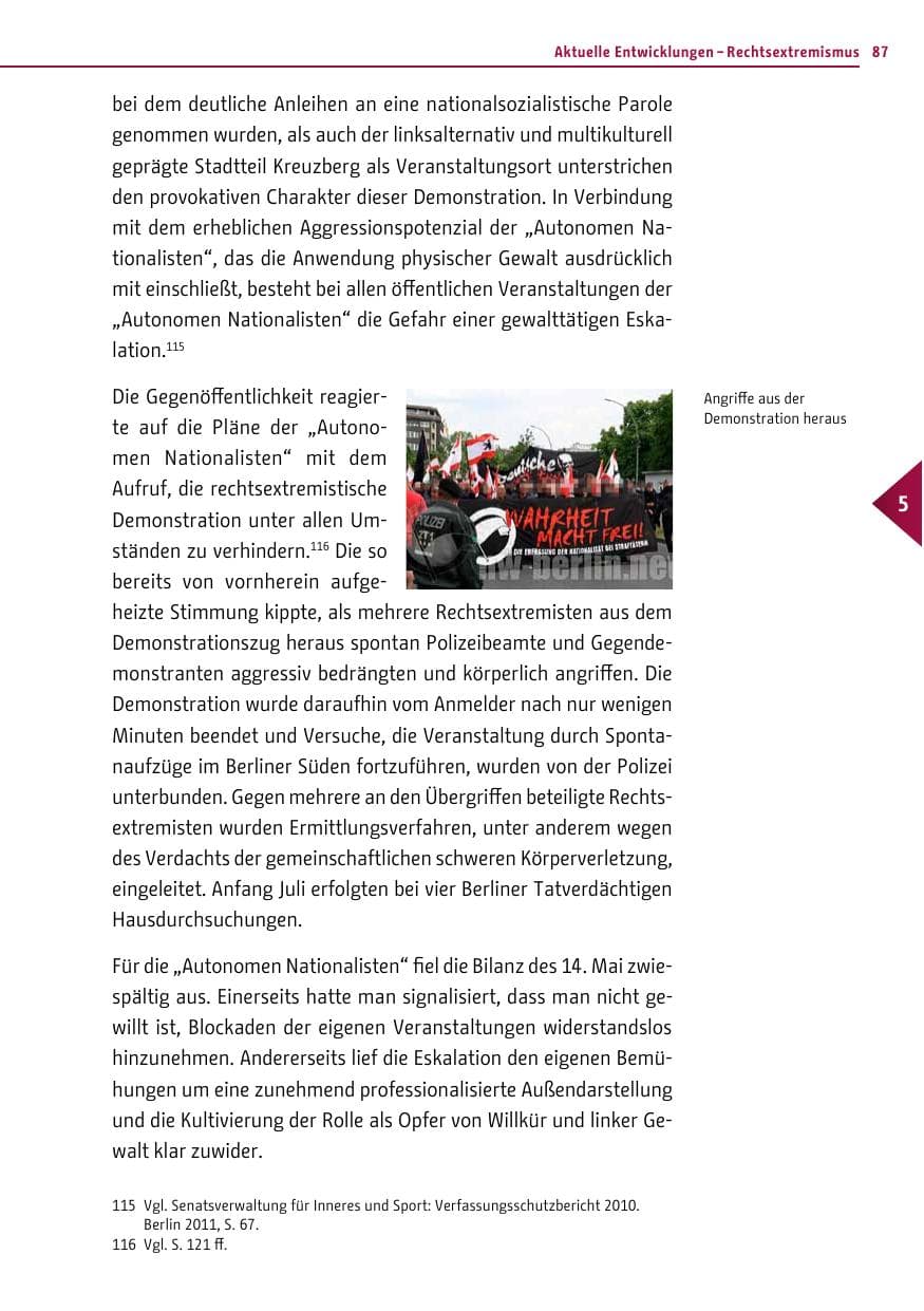 Seite 86 des Verfassungsschutzbericht 2011 Berlin