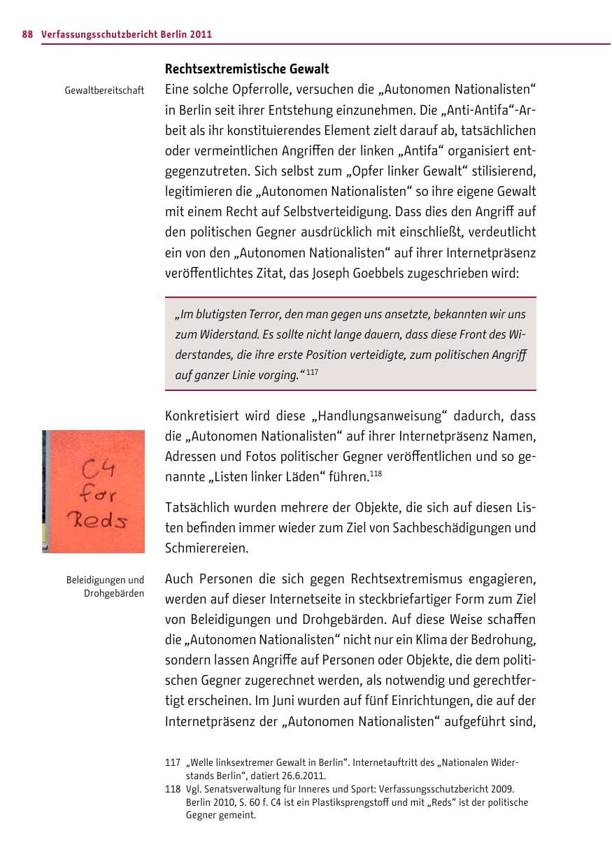 Seite 87 des Verfassungsschutzbericht 2011 Berlin