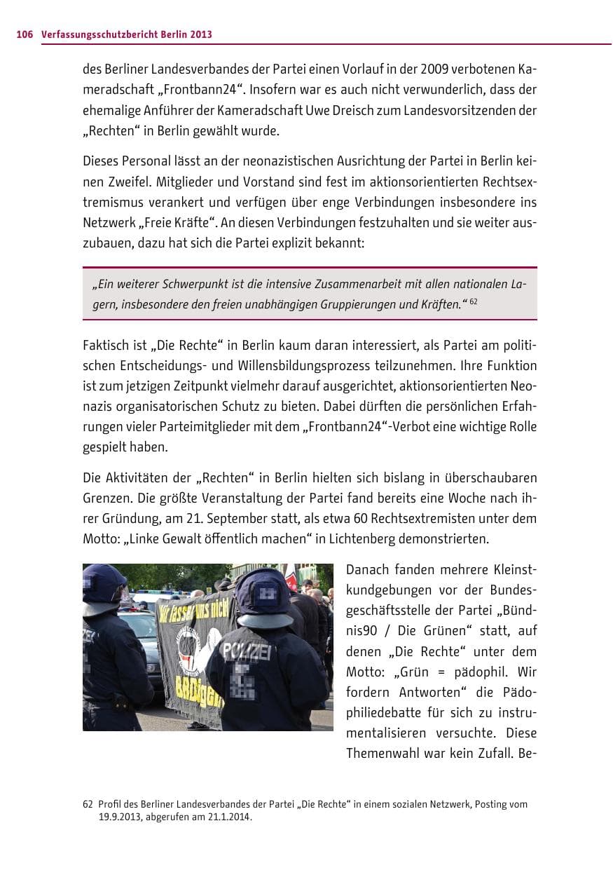 Seite 106 des Verfassungsschutzbericht 2013 Berlin