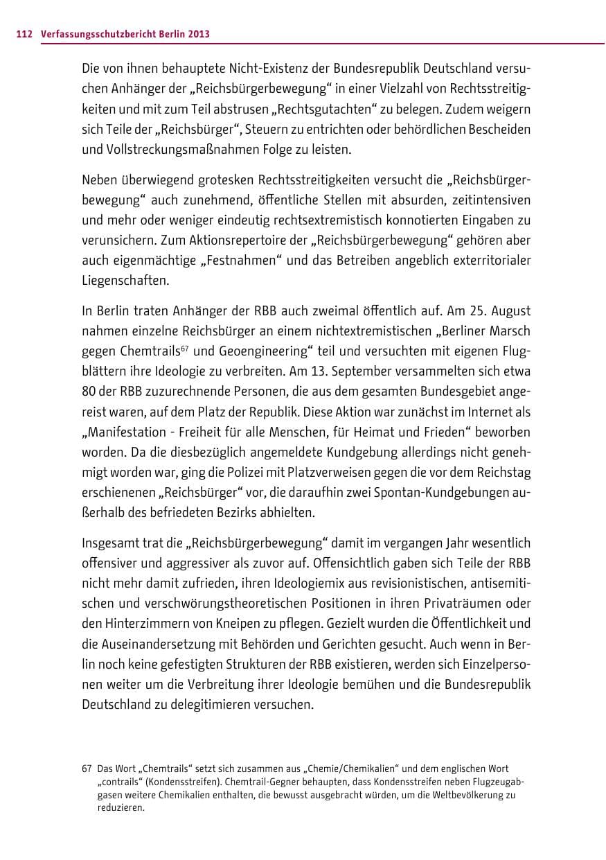 Seite 112 des Verfassungsschutzbericht 2013 Berlin