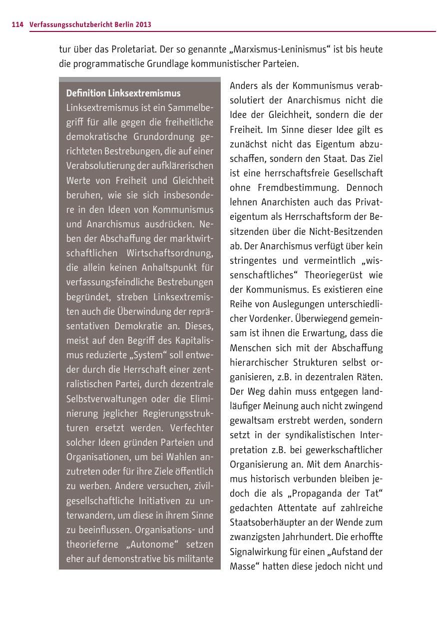 Seite 114 des Verfassungsschutzbericht 2013 Berlin