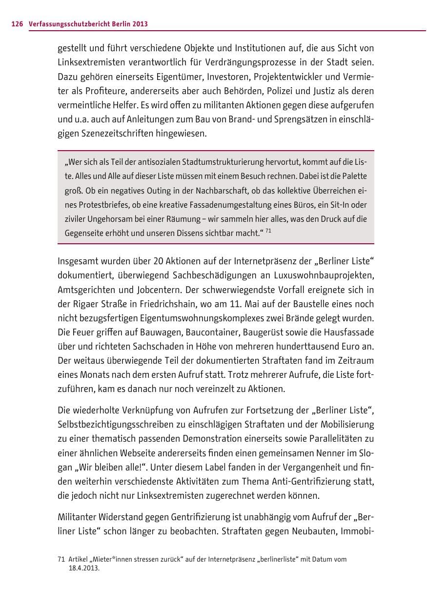 Seite 126 des Verfassungsschutzbericht 2013 Berlin