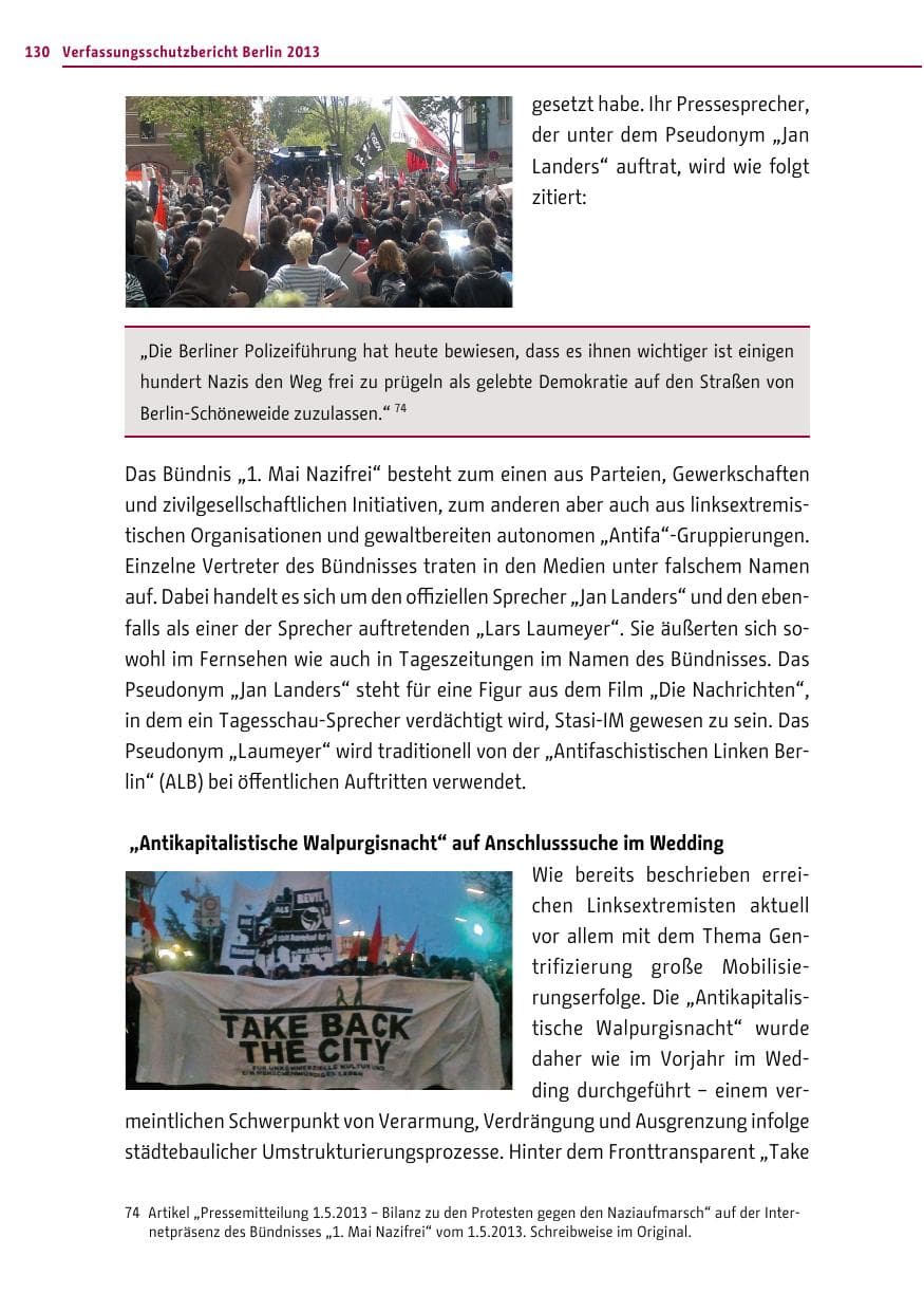 Seite 130 des Verfassungsschutzbericht 2013 Berlin