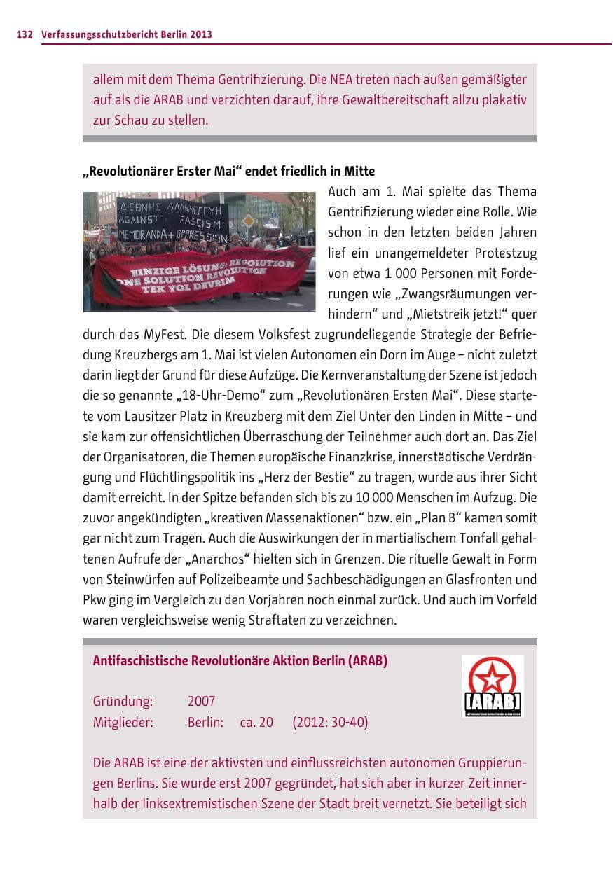 Seite 132 des Verfassungsschutzbericht 2013 Berlin