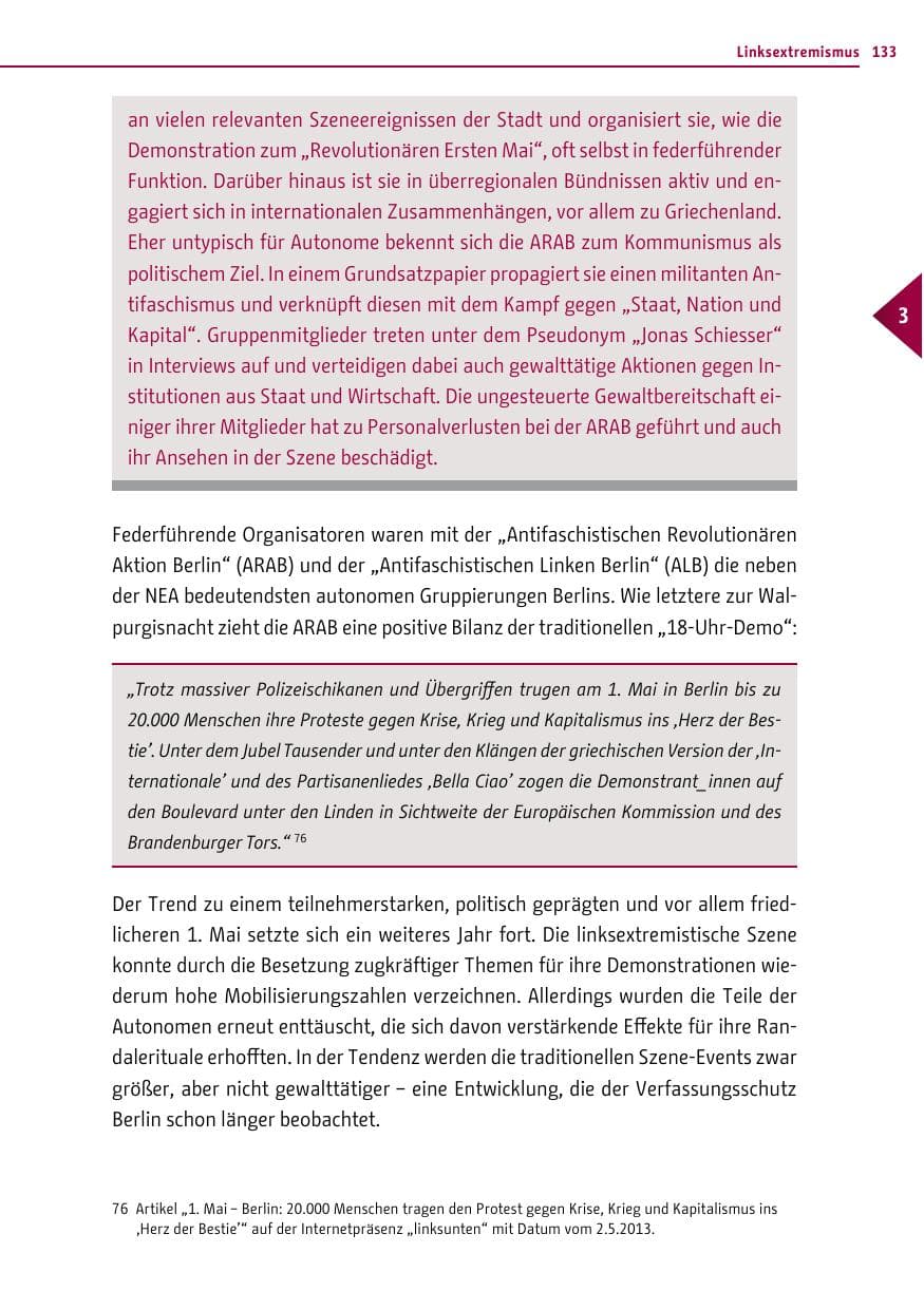 Seite 133 des Verfassungsschutzbericht 2013 Berlin