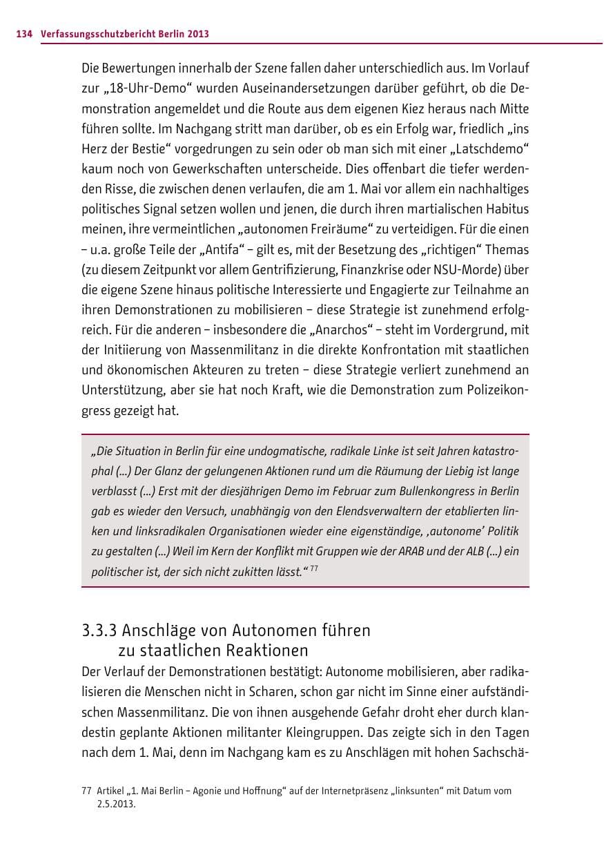 Seite 134 des Verfassungsschutzbericht 2013 Berlin