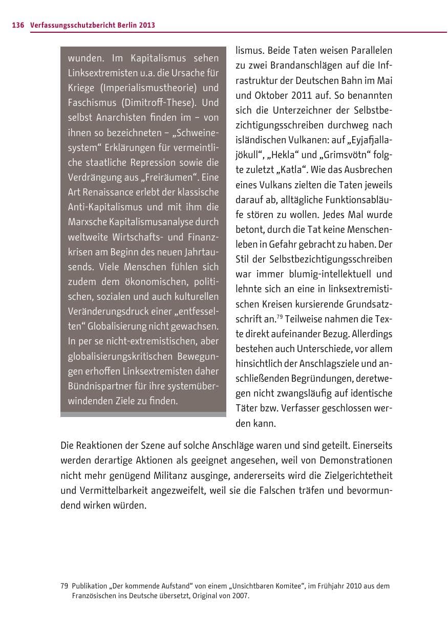 Seite 136 des Verfassungsschutzbericht 2013 Berlin