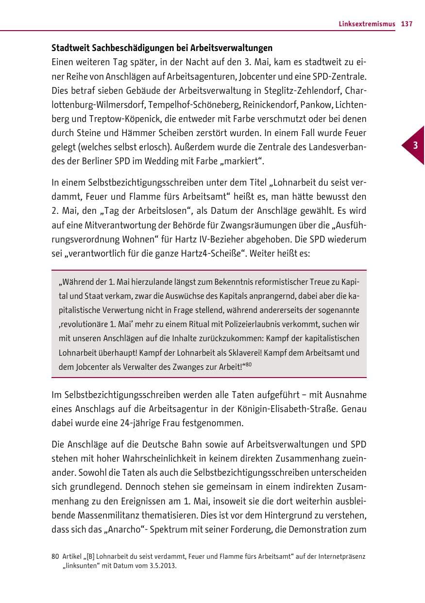 Seite 137 des Verfassungsschutzbericht 2013 Berlin