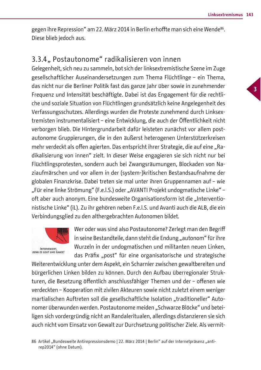 Seite 143 des Verfassungsschutzbericht 2013 Berlin