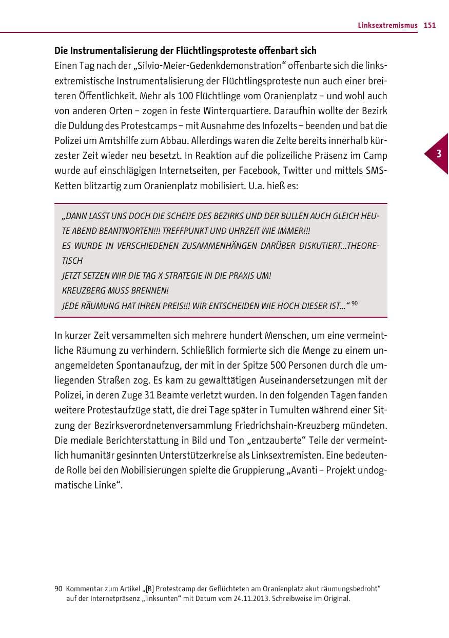 Seite 151 des Verfassungsschutzbericht 2013 Berlin
