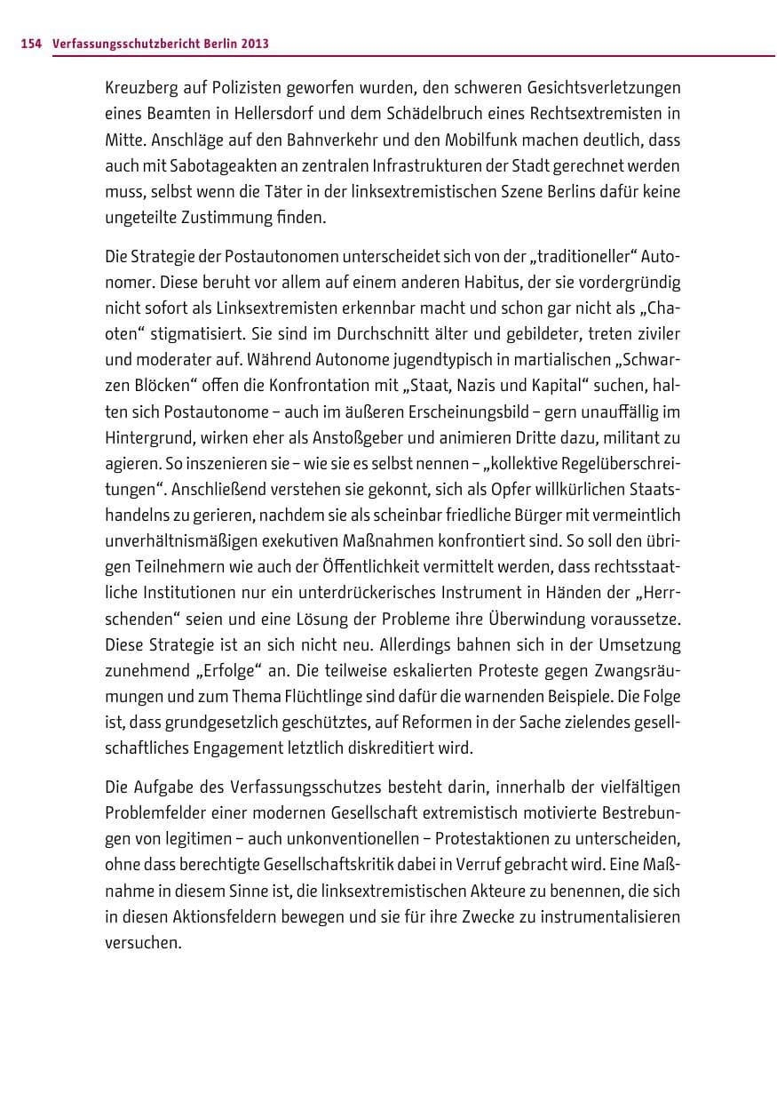 Seite 154 des Verfassungsschutzbericht 2013 Berlin