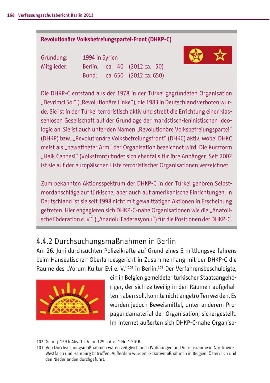 Seite 168 des Verfassungsschutzbericht 2013 Berlin