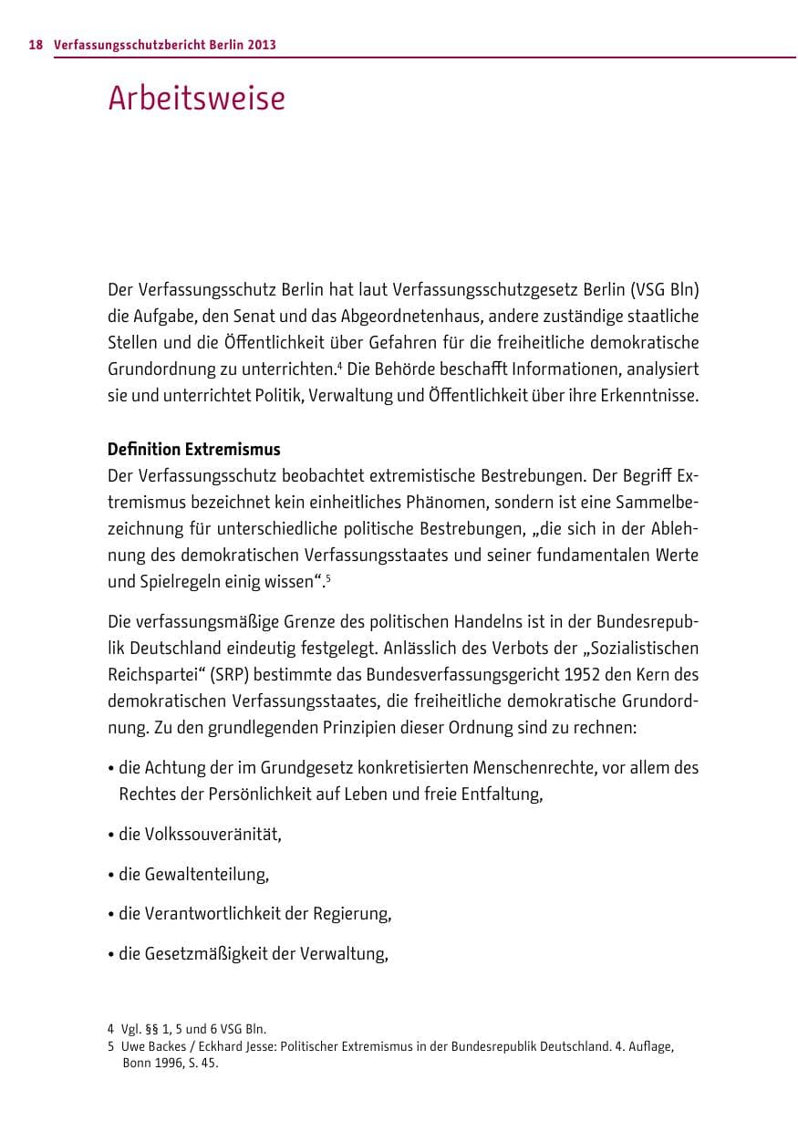 Seite 18 des Verfassungsschutzbericht 2013 Berlin
