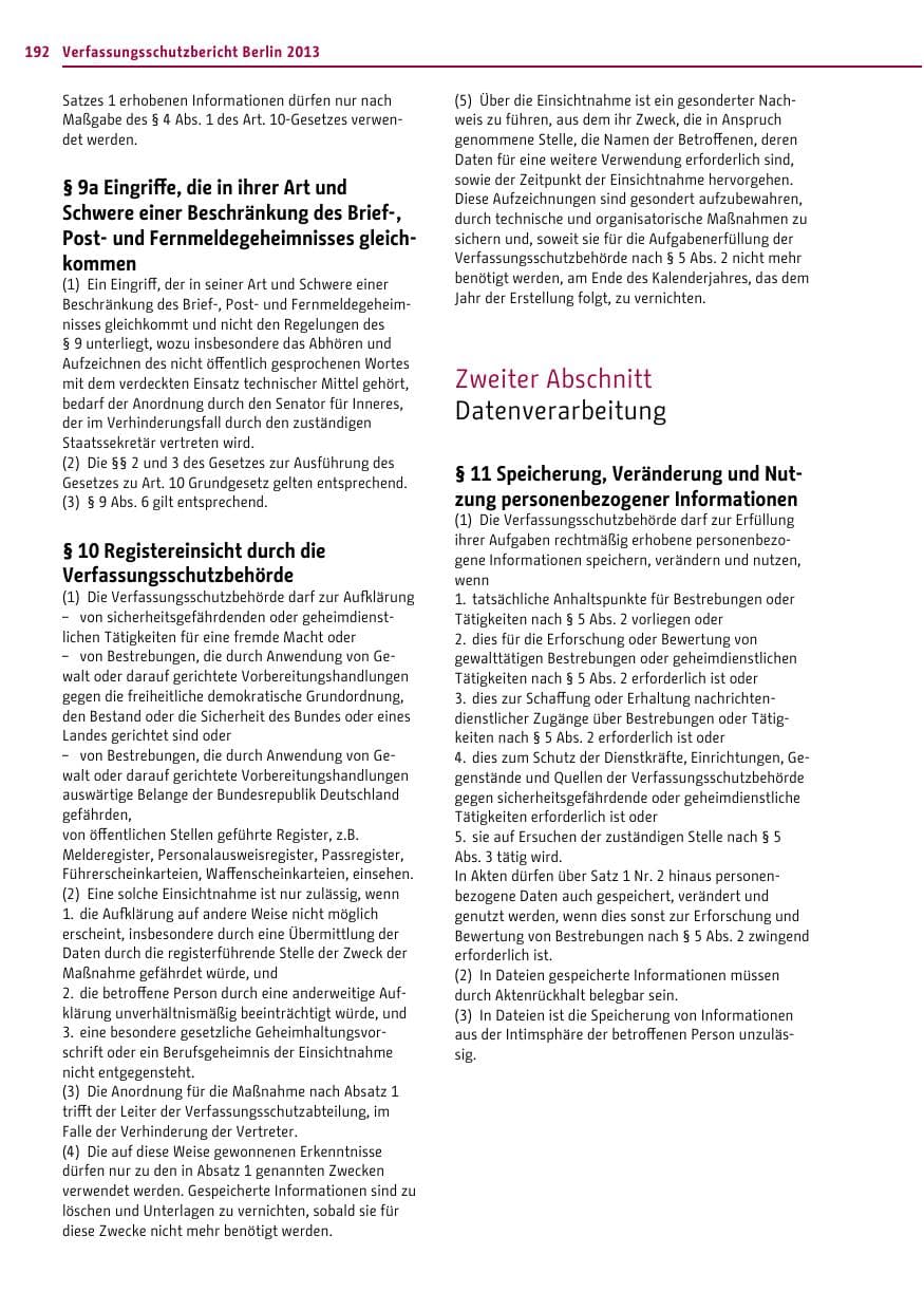Seite 192 des Verfassungsschutzbericht 2013 Berlin