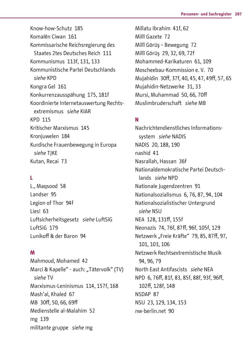 Seite 207 des Verfassungsschutzbericht 2013 Berlin