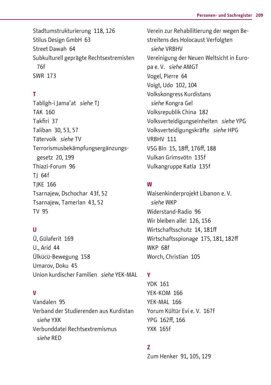 Seite 209 des Verfassungsschutzbericht 2013 Berlin