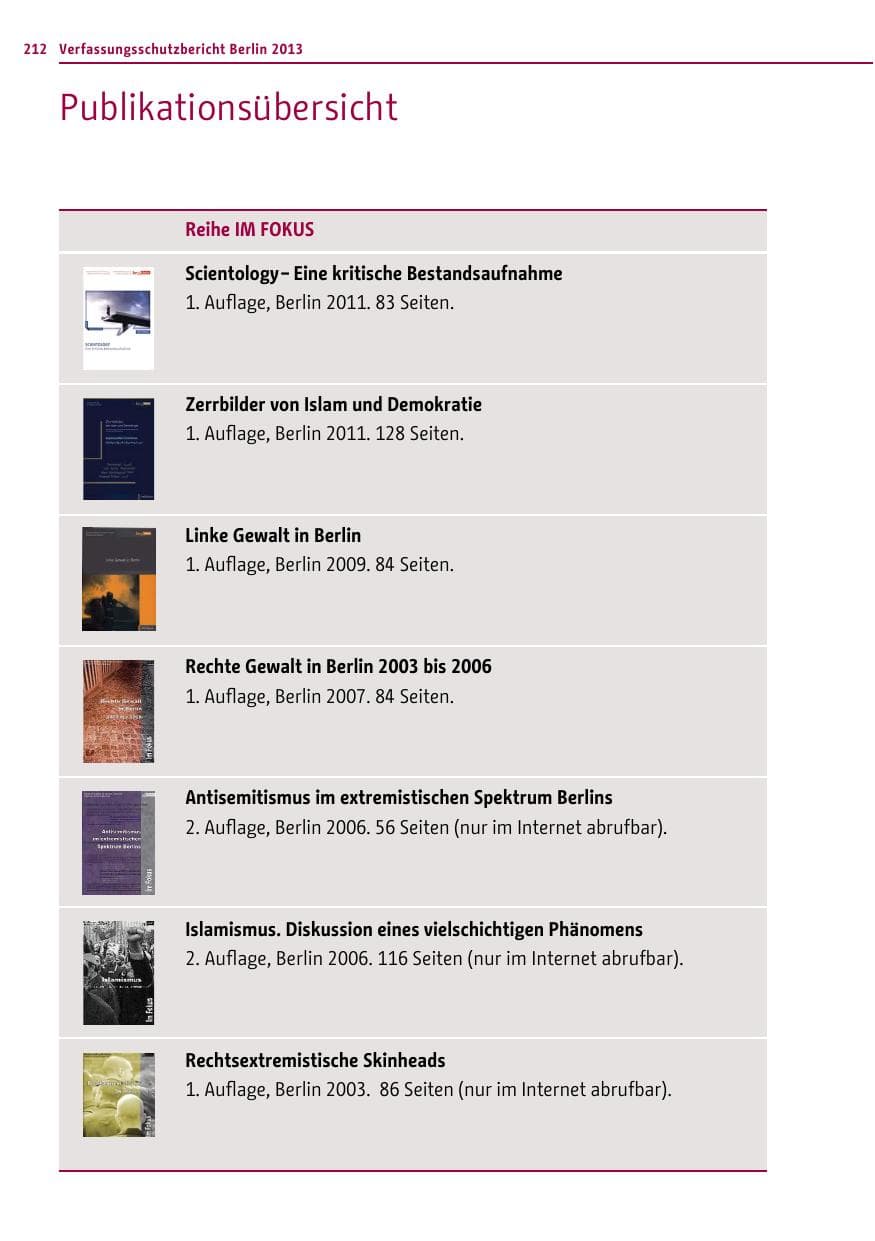 Seite 212 des Verfassungsschutzbericht 2013 Berlin