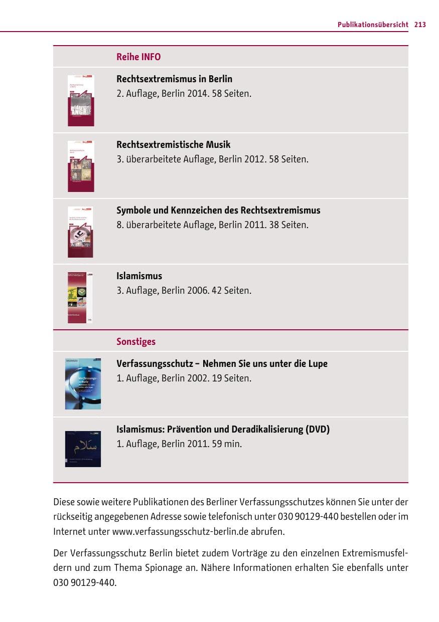 Seite 213 des Verfassungsschutzbericht 2013 Berlin