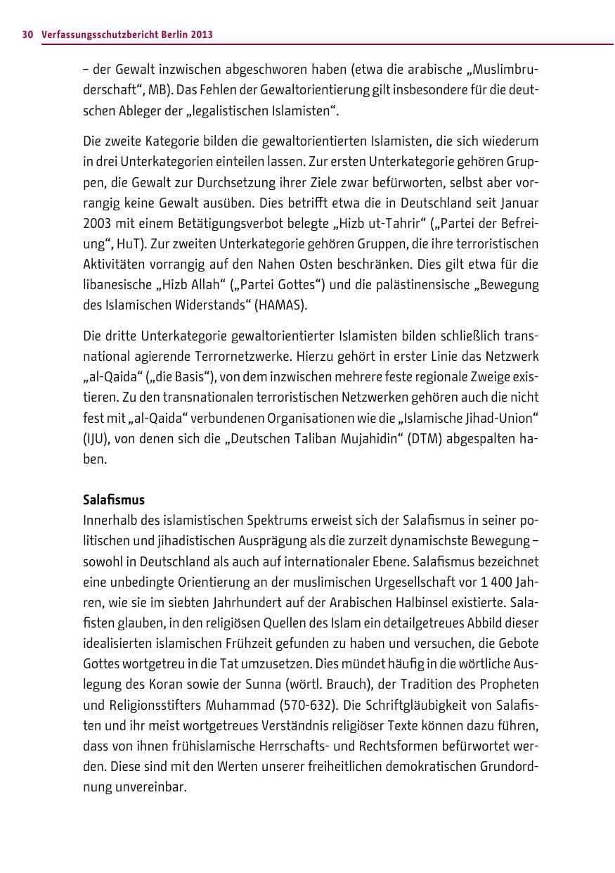 Seite 30 des Verfassungsschutzbericht 2013 Berlin