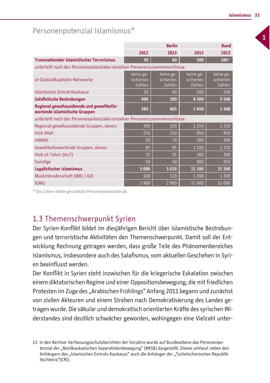 Seite 33 des Verfassungsschutzbericht 2013 Berlin