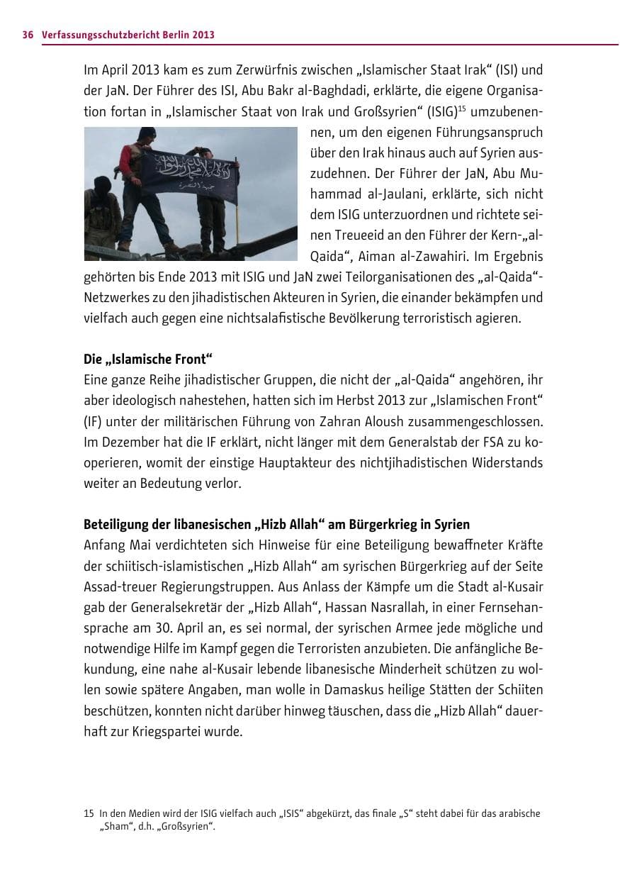 Seite 36 des Verfassungsschutzbericht 2013 Berlin