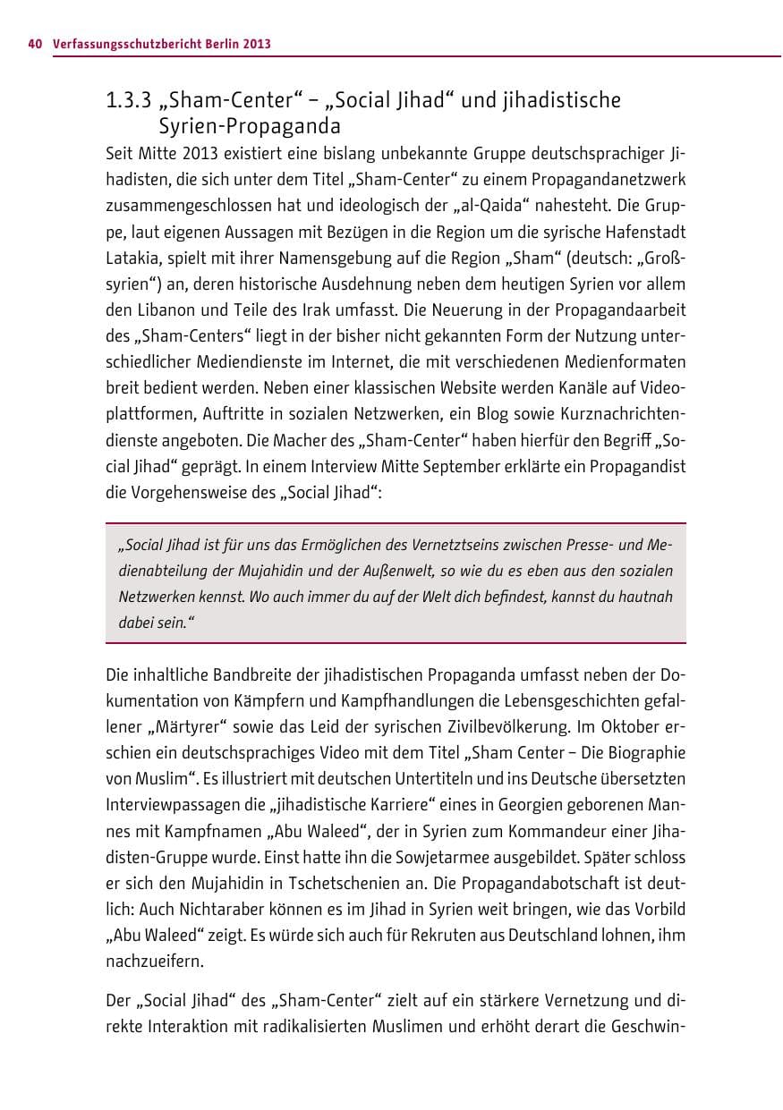 Seite 40 des Verfassungsschutzbericht 2013 Berlin