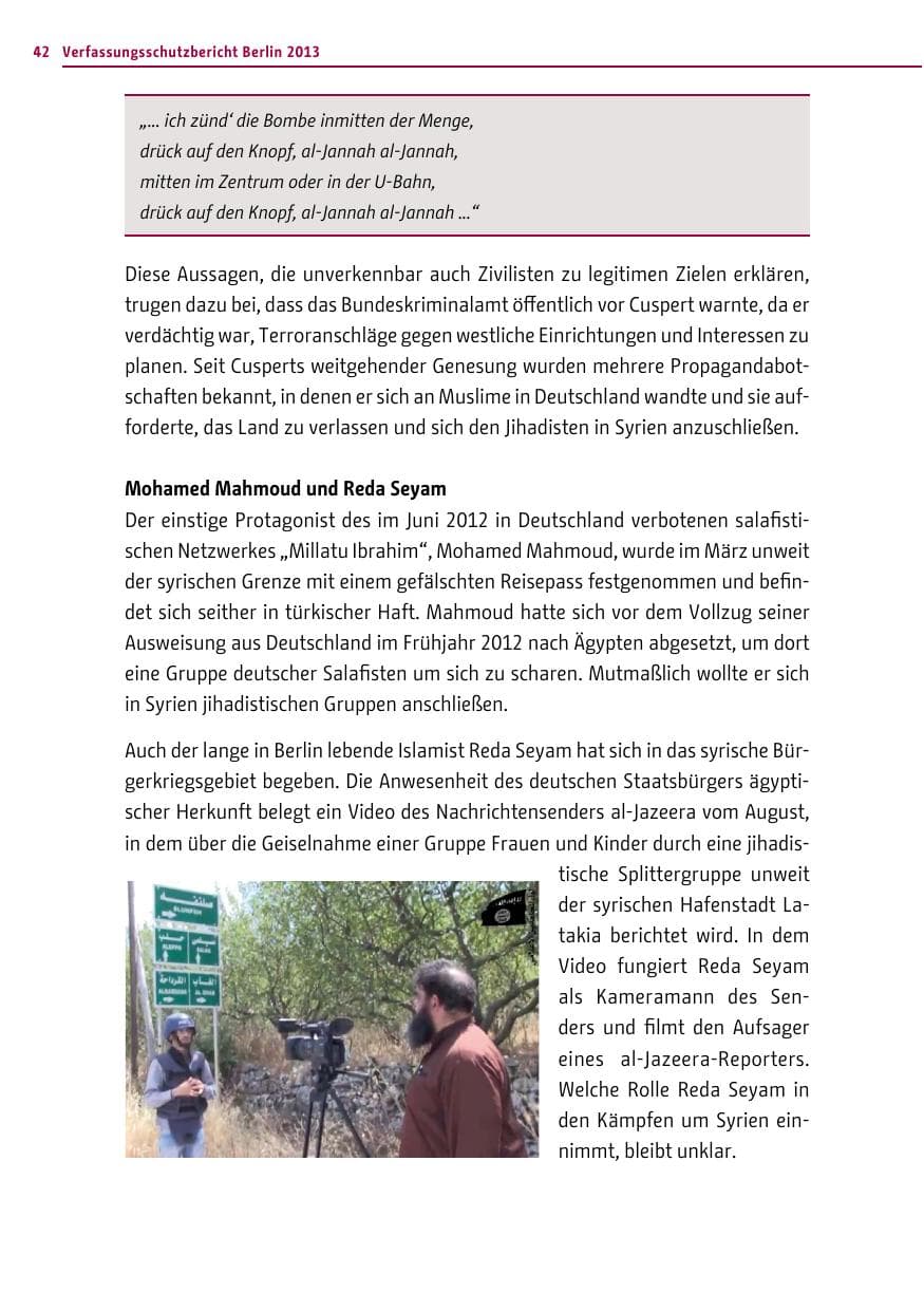Seite 42 des Verfassungsschutzbericht 2013 Berlin