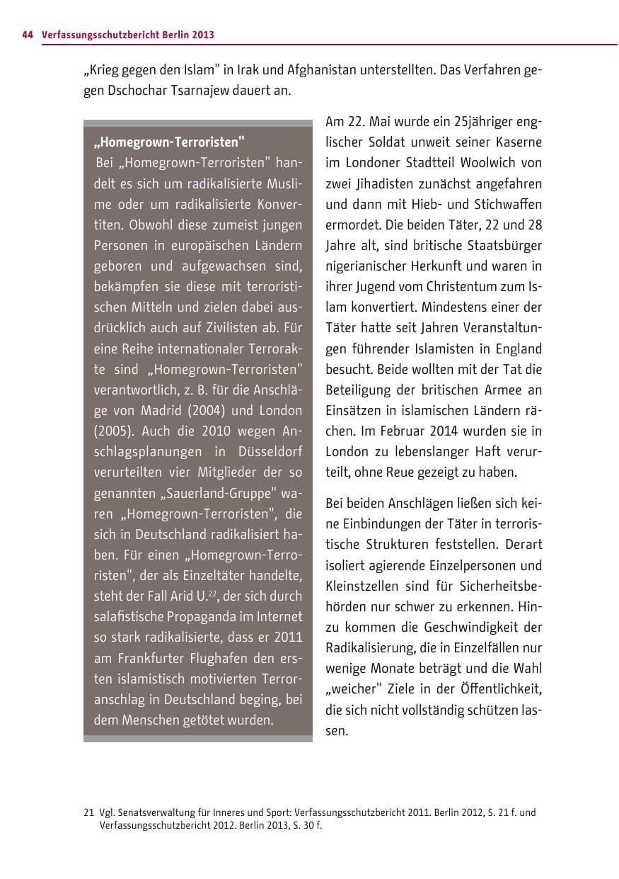 Seite 44 des Verfassungsschutzbericht 2013 Berlin