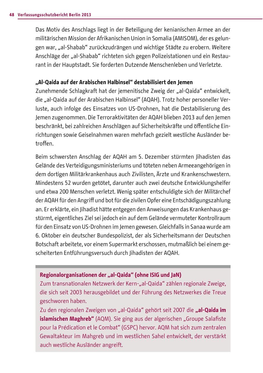 Seite 48 des Verfassungsschutzbericht 2013 Berlin