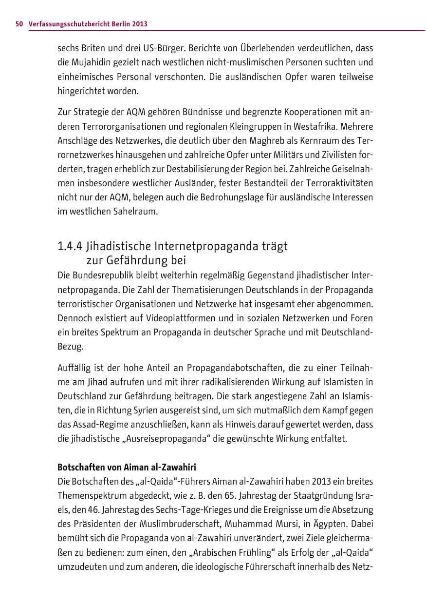 Seite 50 des Verfassungsschutzbericht 2013 Berlin