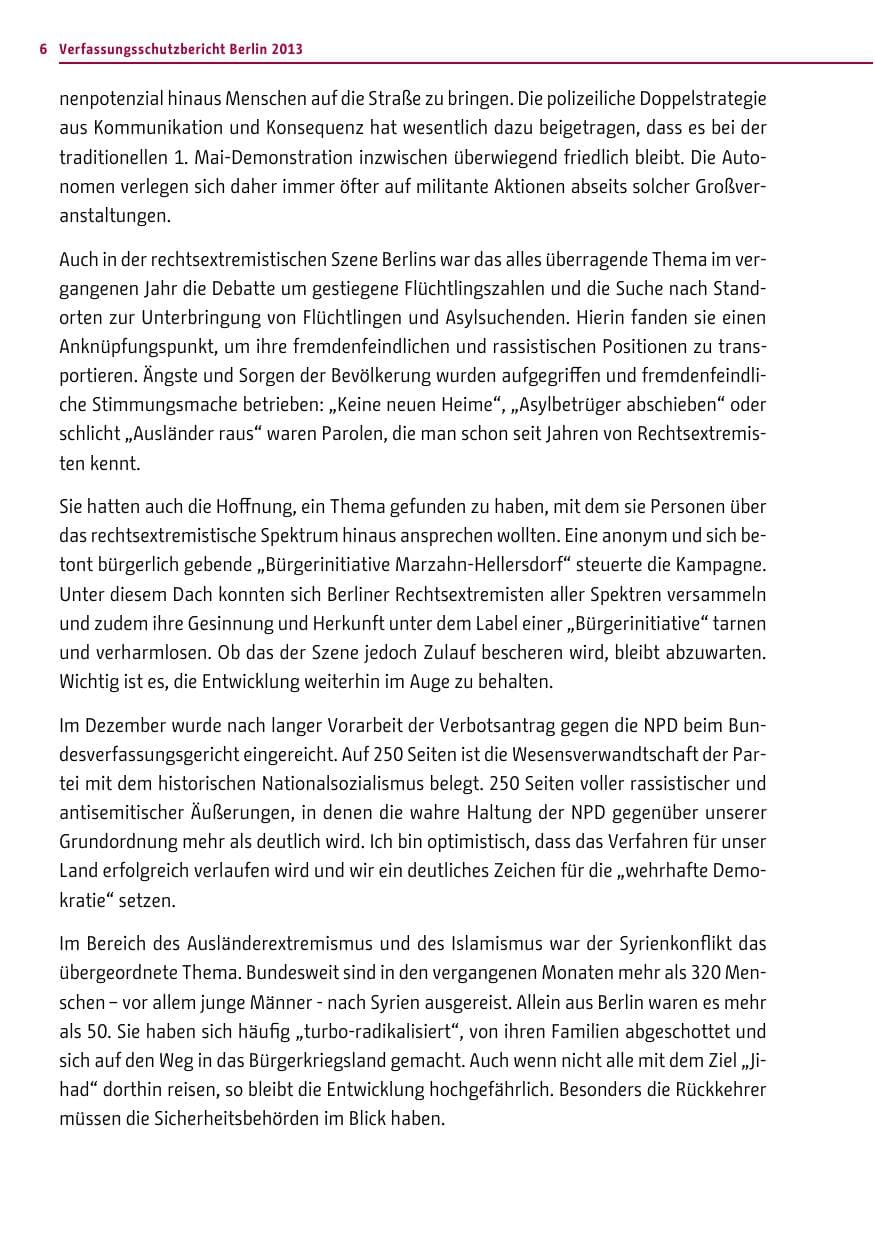Seite 6 des Verfassungsschutzbericht 2013 Berlin