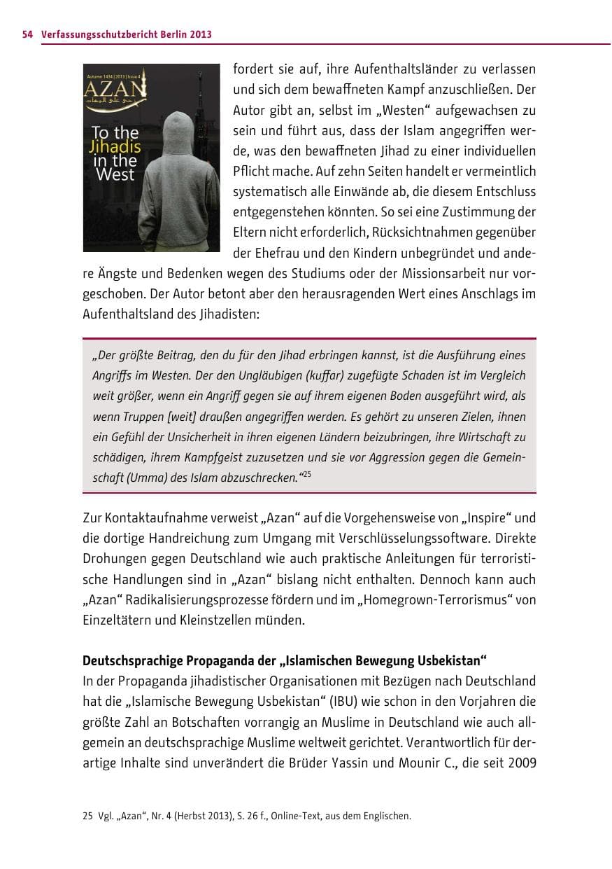 Seite 54 des Verfassungsschutzbericht 2013 Berlin