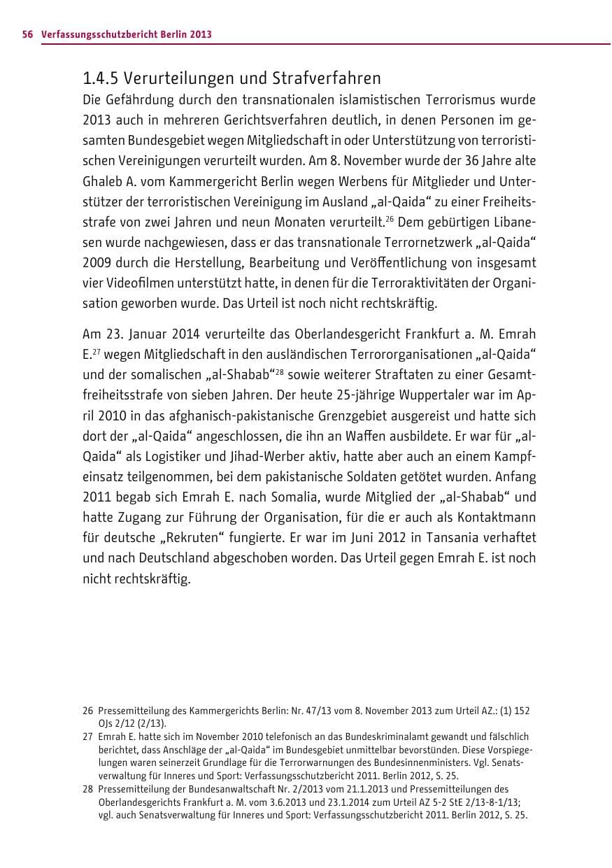 Seite 56 des Verfassungsschutzbericht 2013 Berlin