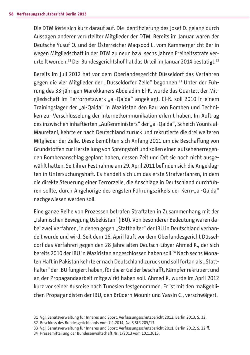 Seite 58 des Verfassungsschutzbericht 2013 Berlin